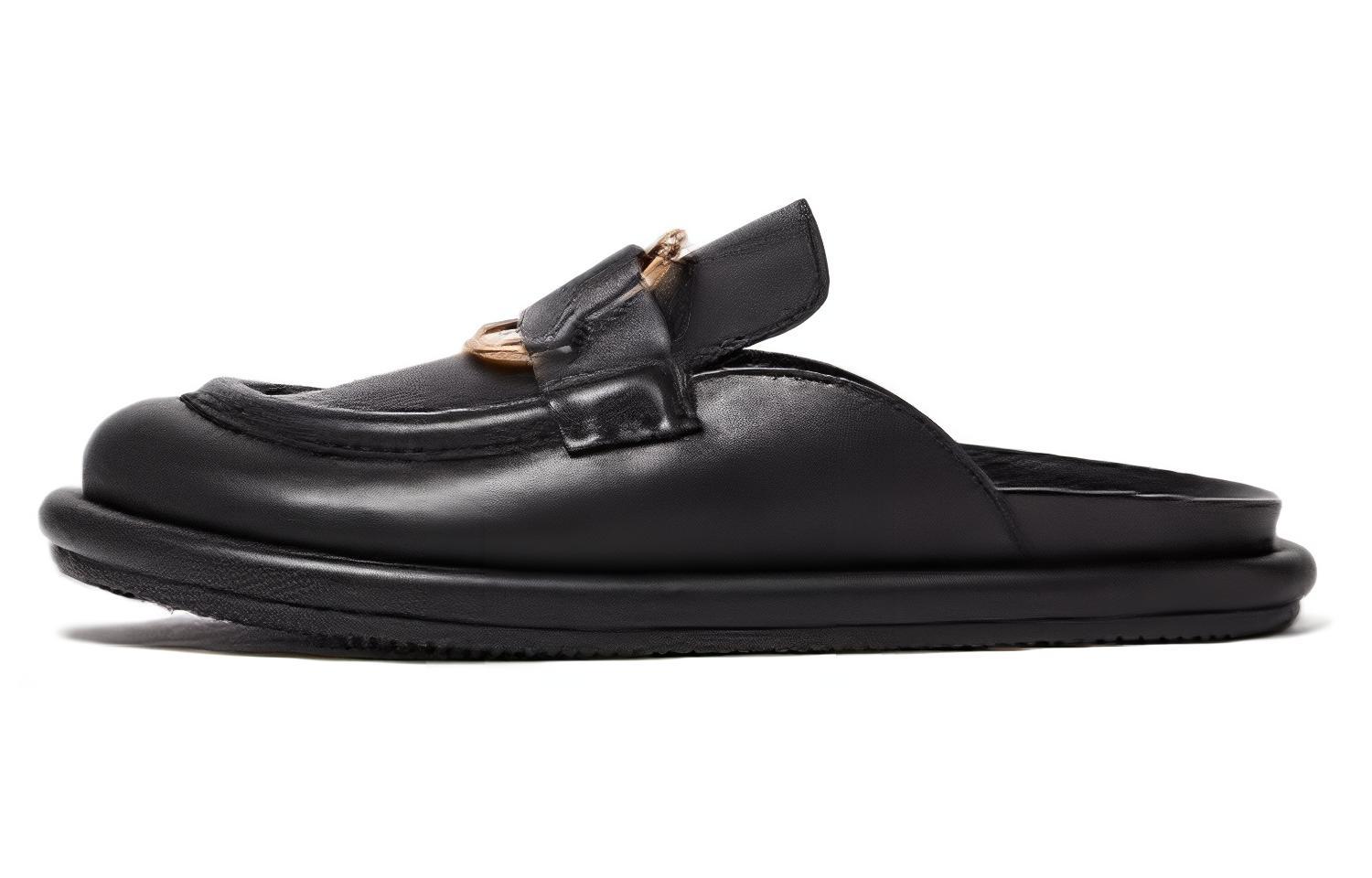 Buy Moncler盟可睐 皮革 舒適輕便 包頭拖鞋 女款 黑色