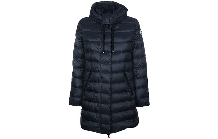 (Women) Moncler SS21 Navy Blue Hooded Down Jacket with Logo Patch. 1B559005396Q778