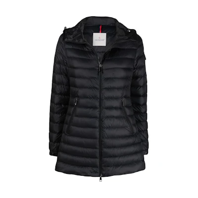 (Women) Moncler SS22 Black Quilted Down Jacket with Logo & Zip Hoodie. H10931C000215396Q999
