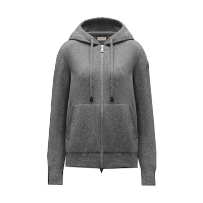 (Women) Moncler SS22 Gray Wool Knit Hoodie with Zipper H10939B00019M1550988