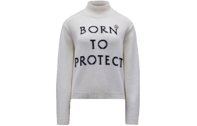 (Women) Moncler SS22  White Wool Sweater High Collar Slogan Embroidered Pullover. H10939F00005M1639002