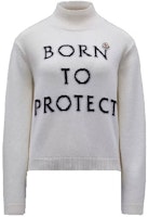 (Women) Moncler SS22 White Wool Sweater High Collar Slogan Embroidered Pullover. H10939F00005M1639002 (Women) Moncler SS22 White Wool Sweater High Collar Slogan Embroidered Pullover. H10939F00005M1639002