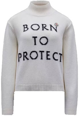 (W) 몽클레르 SS22 화이트 울 스웨터 하이 칼라 슬로건 자수 풀오버. H10939F00005M1639002 Buy (W) 몽클레르 SS22 화이트 울 스웨터 하이 칼라 슬로건 자수 풀오버. H10939F00005M1639002