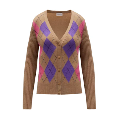 (Women) Moncler SS22 Wool Diamond Pattern Cardigan - Walnut Brown. H10939B00018M1546234