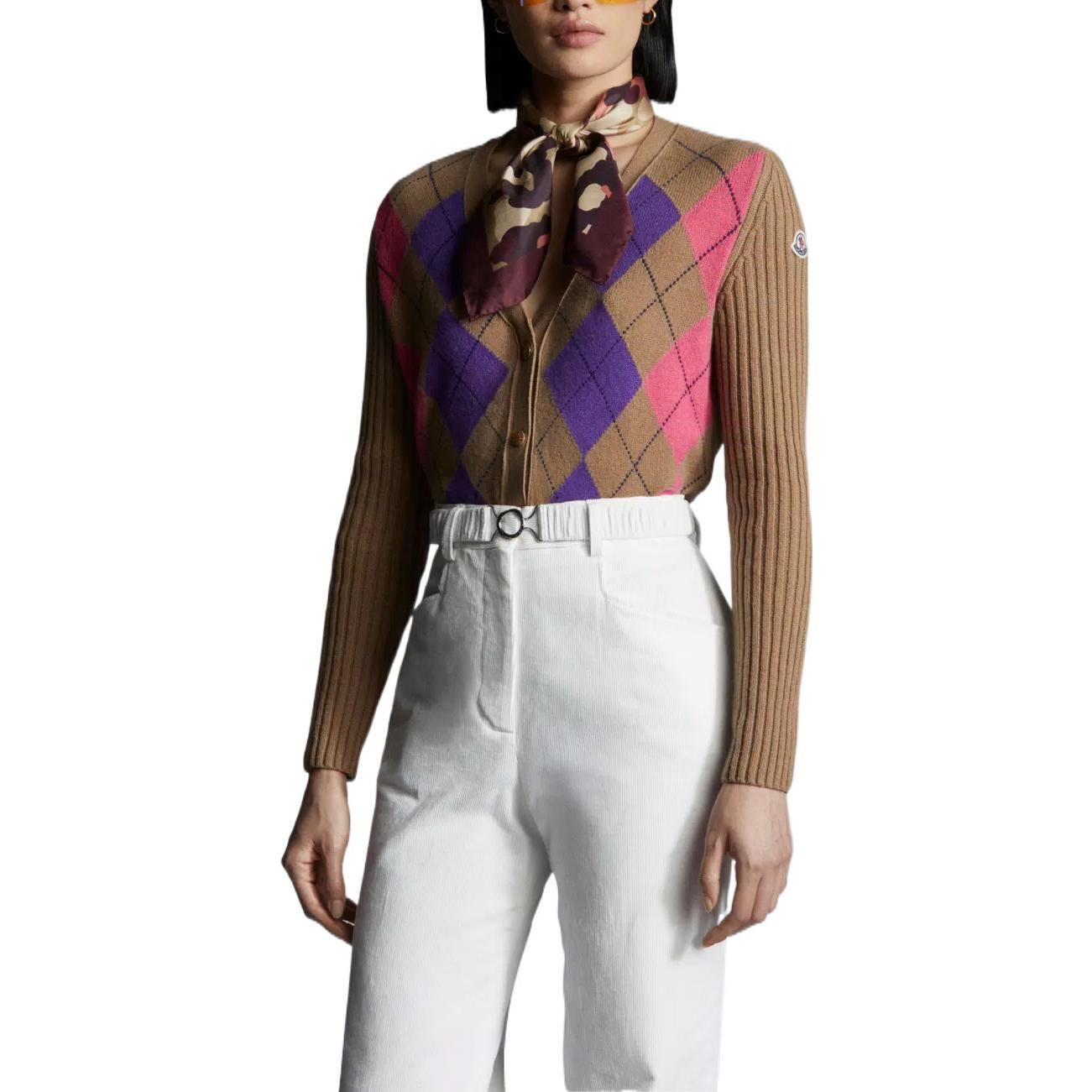 Lookbook (Women) Moncler SS22  Wool Diamond Pattern Cardigan - Walnut Brown. H10939B00018M1546234