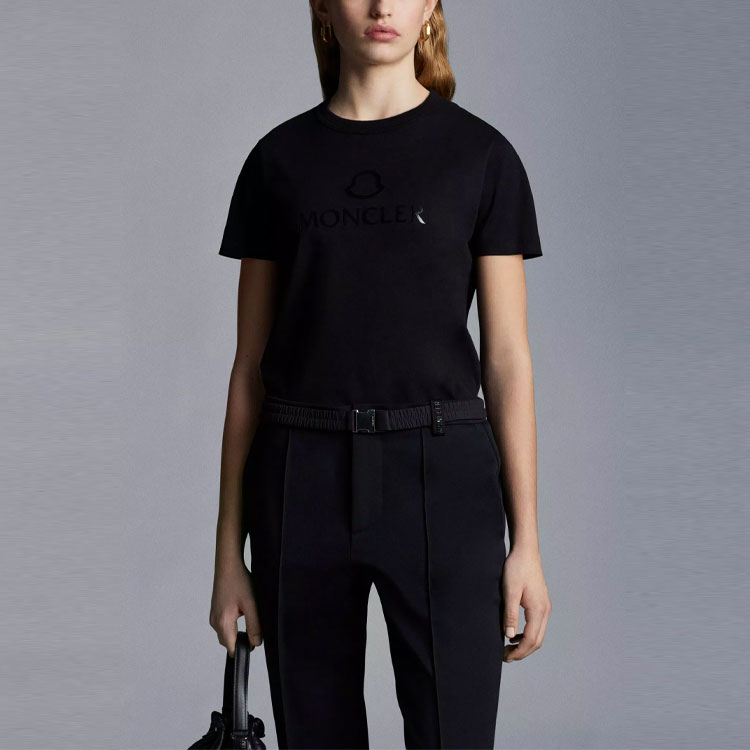 (Women) Moncler SS22 Black Solid Color Crewneck Letter Print T-Shirt H10938C00006809CR999 圖 3