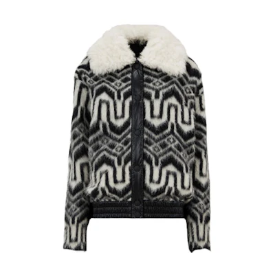 (Women) Moncler SS22 Contrast Collar Zip-Up Down Jacket Black White. H20989B00002M2085P90