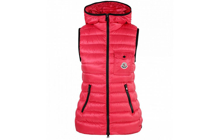(Women) Moncler SS22 Glyco Logo Red Down Feather Hooded Vest . H10931A000625396Q542