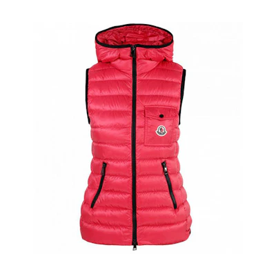 (Women) Moncler SS22 Glyco Logo Red Down Feather Hooded Vest . H10931A000625396Q542