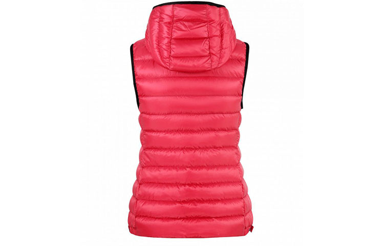 Lookbook (W) 몽클레어 SS22 글리코 로고 레드 다운 깃털 후드 베스트. H10931A000625396Q542