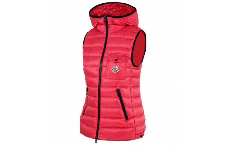 Shop (W) 몽클레어 SS22 글리코 로고 레드 다운 깃털 후드 베스트. H10931A000625396Q542