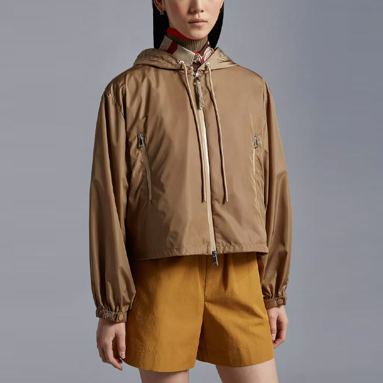 Purchase (Women) Moncler SS23  Beige Zip-Up Hoodie Jacket with Logo Print Design. I10931A0011654155235