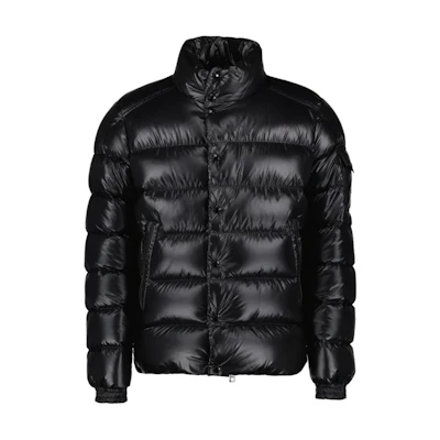 (Women) Moncler SS23 Black Long Sleeve Puffer Jacket with Logo and Stand Collar. 1A00003-595ZJ-999
