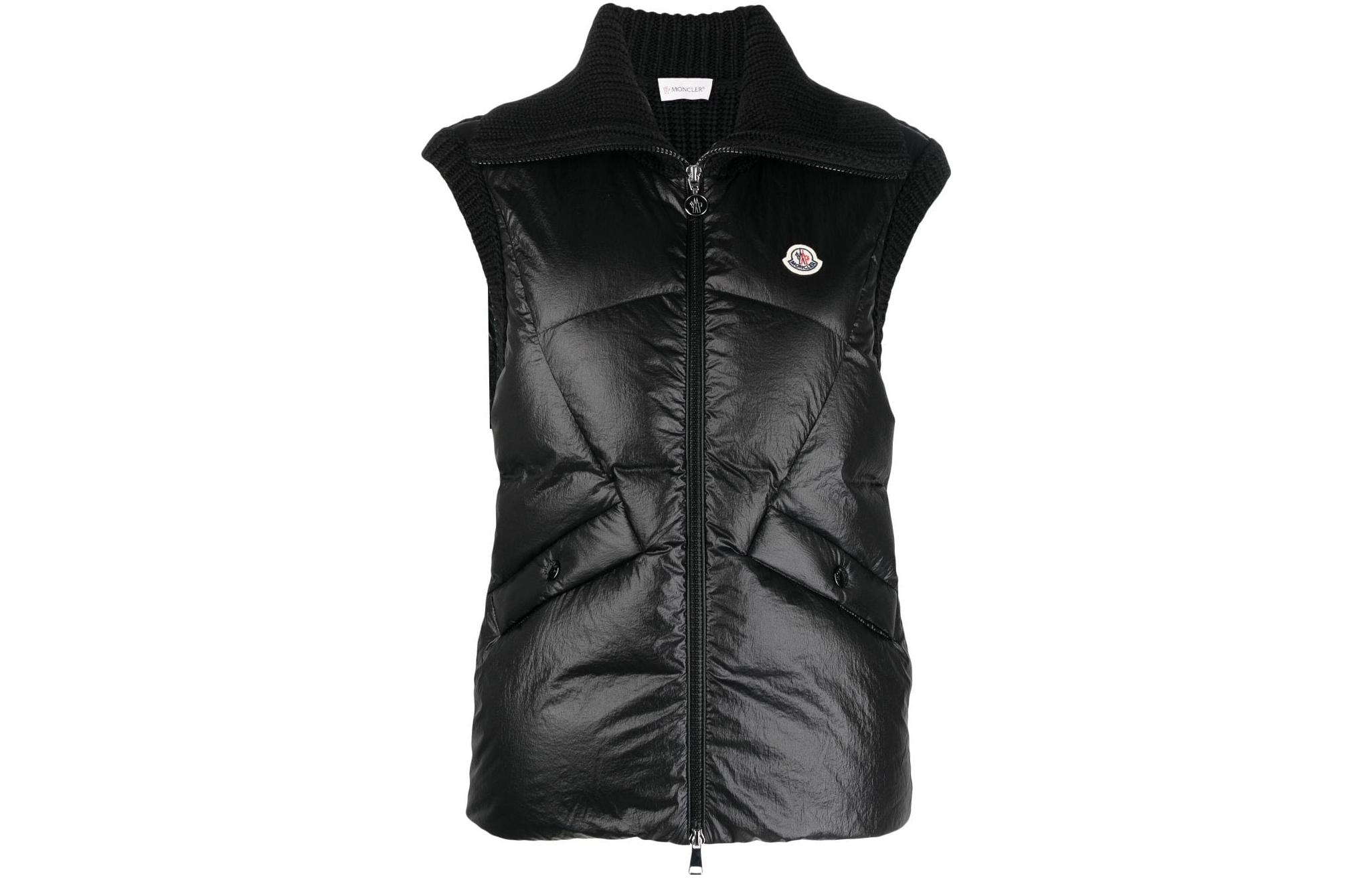 (Women) Moncler SS23  Black Solid Color Collared Patchwork Vest. I20939I00002M2089-999