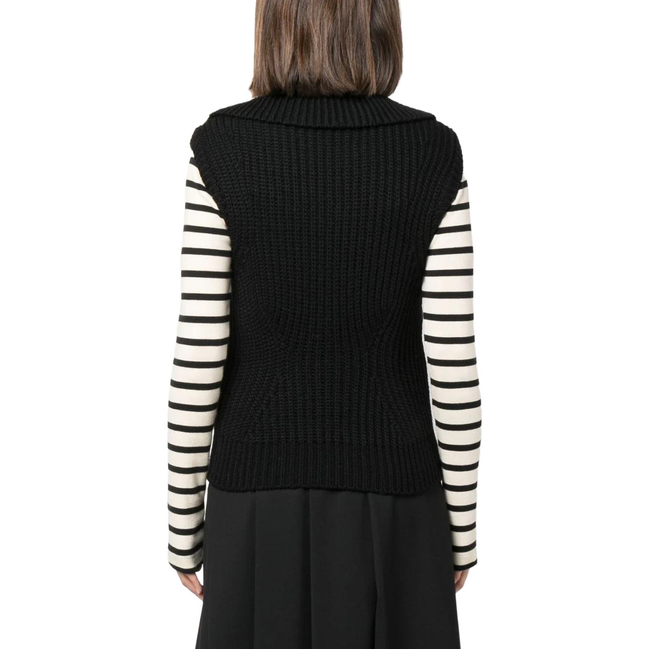 Shop (W) モンクレール SS23 ブラック ソリッドカラー 襟付き パッチワーク ベスト I20939I00002M2089-999