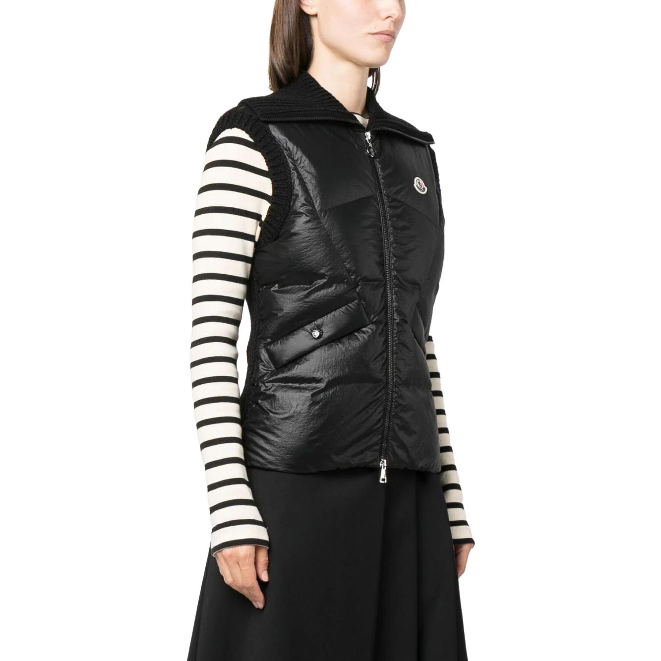 Purchase (W) モンクレール SS23 ブラック ソリッドカラー 襟付き パッチワーク ベスト I20939I00002M2089-999