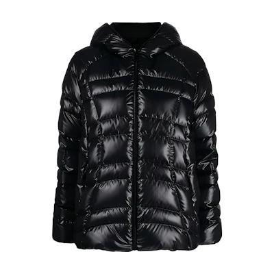 (Women) Moncler SS23 Black Solid Zip-Up Puffer Jacket with Hood. I10931A00018595OK999