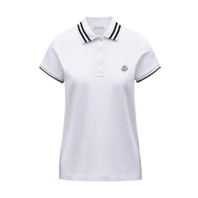 (Women) Moncler SS23 Cotton Polo Shirt with Embroidered Logo - White. I10938A0000884720001