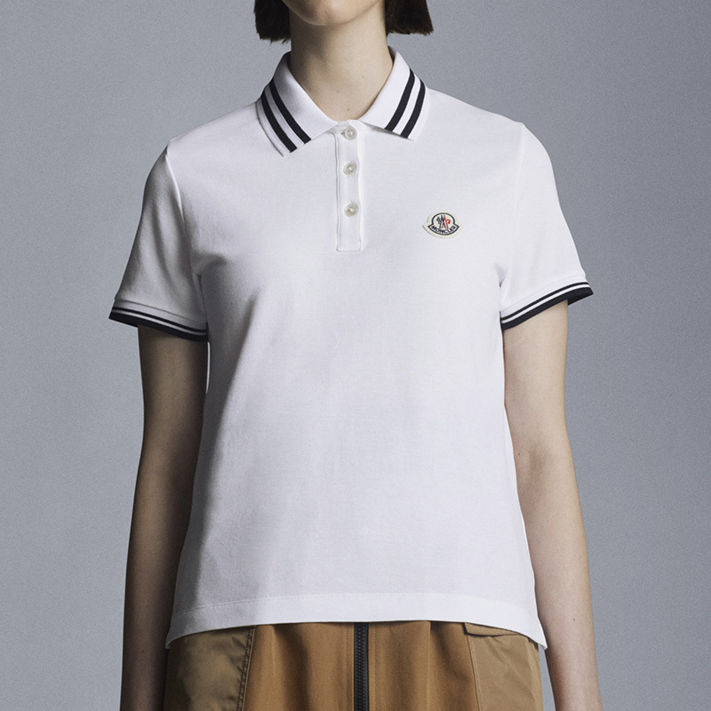 Shop (Women) Moncler SS23  Cotton Polo Shirt with Embroidered Logo - White. I10938A0000884720001