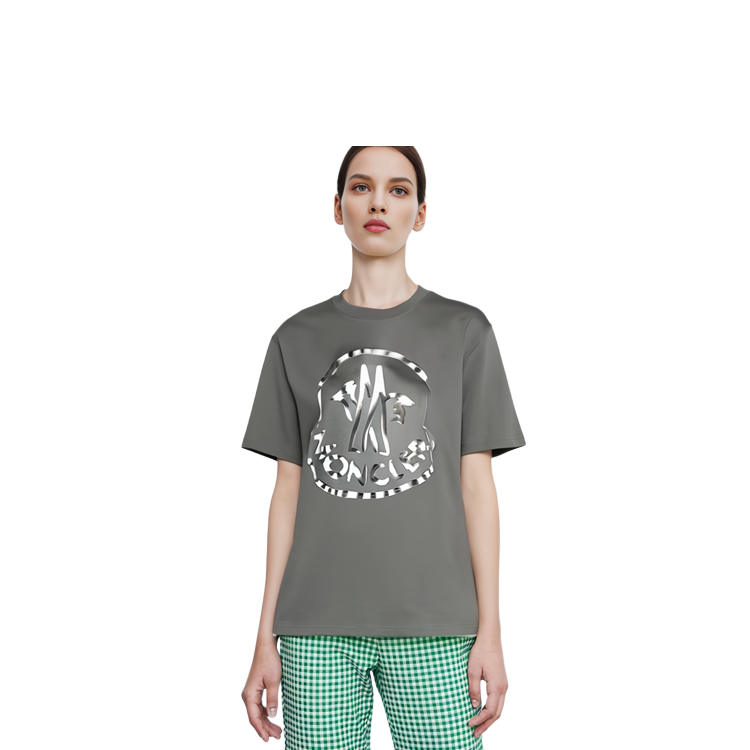 Sizing (W) Moncler SS23 灰色圓領休閒短袖T恤。 I10938C00018899WS939