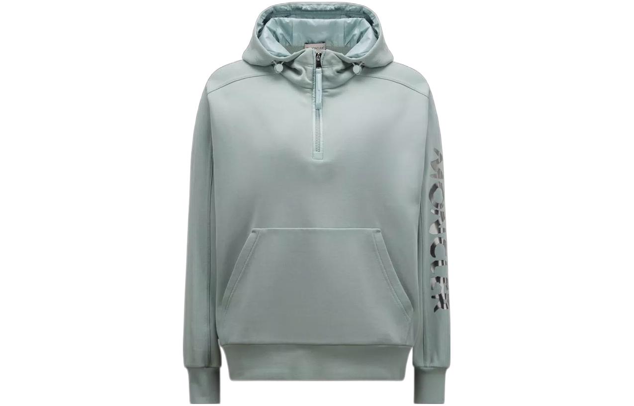 (Women) Moncler SS23  Light Green Half-Zip Hoodie with Reflective Logo Print. I10938G00024899TR71U