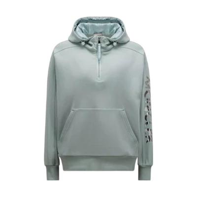 (Women) Moncler SS23 Light Green Half-Zip Hoodie with Reflective Logo Print. I10938G00024899TR71U