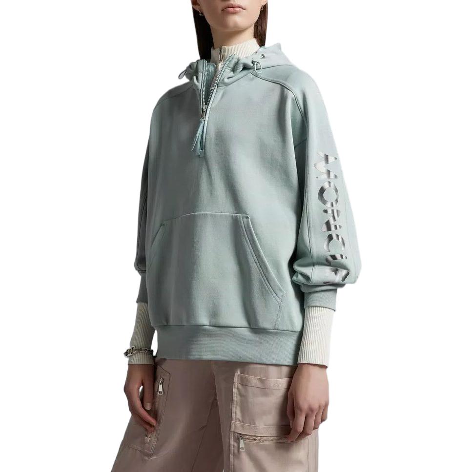 (Women) Moncler SS23  Light Green Half-Zip Hoodie with Reflective Logo Print. I10938G00024899TR71U 圖 4