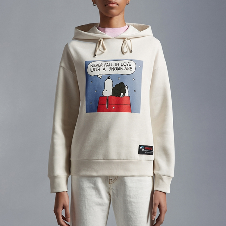 Lookbook (W) Moncler SS23 動漫圖案白色套頭衫運動衫。 I10938G00040899M9001