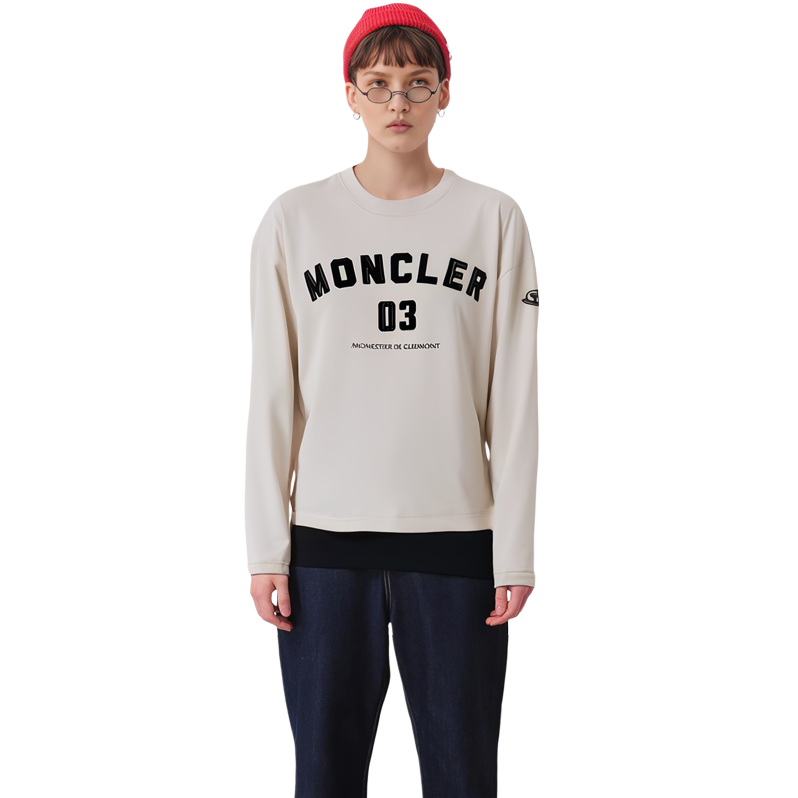 Details for (W) Sudadera Moncler SS23 Blanca de Manga Larga con Estampado de Logo. I10938G00002899WC033