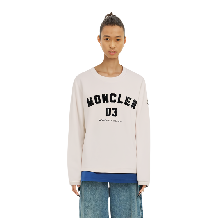 Sizing (W) Sudadera Moncler SS23 Blanca de Manga Larga con Estampado de Logo. I10938G00002899WC033
