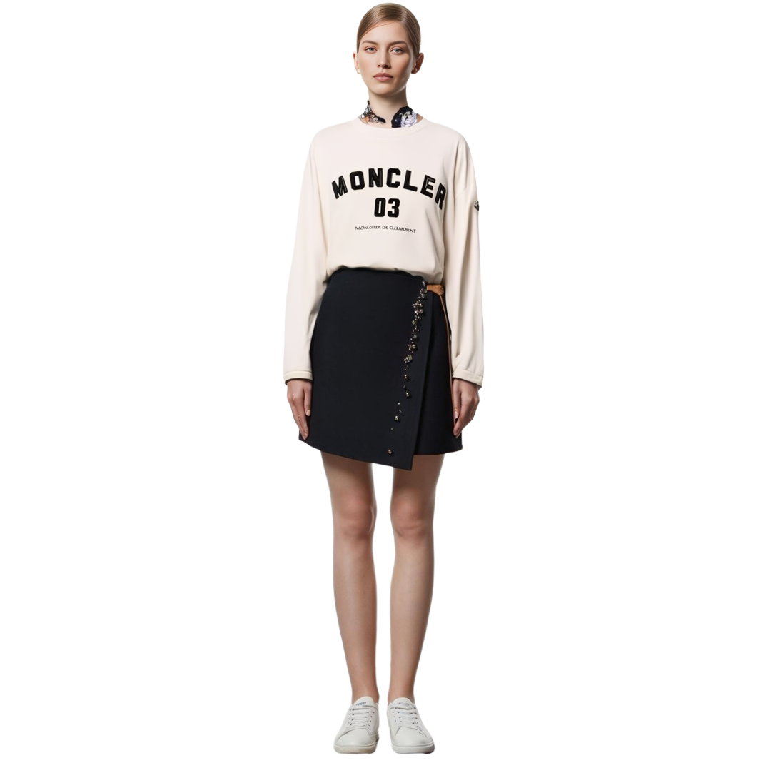 Cheap (W) Sudadera Moncler SS23 Blanca de Manga Larga con Estampado de Logo. I10938G00002899WC033