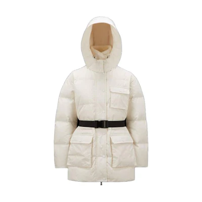 (Women) Moncler SS23 White Down Jacket with Adjustable Waist and Three Pockets. H20931A00070595YC034