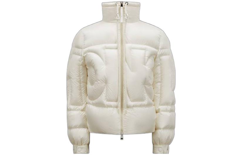 Order (W) Moncler SS23 Jaket Puffer Putih dengan Ritsleting dan Kerah Berdiri. I10931A00020595FE034