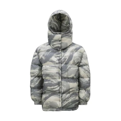 (Women) Moncler SS23 Marble Print Straight Long Sleeve Hooded Down Jacket Women Grey H209K1A00002M2561F92