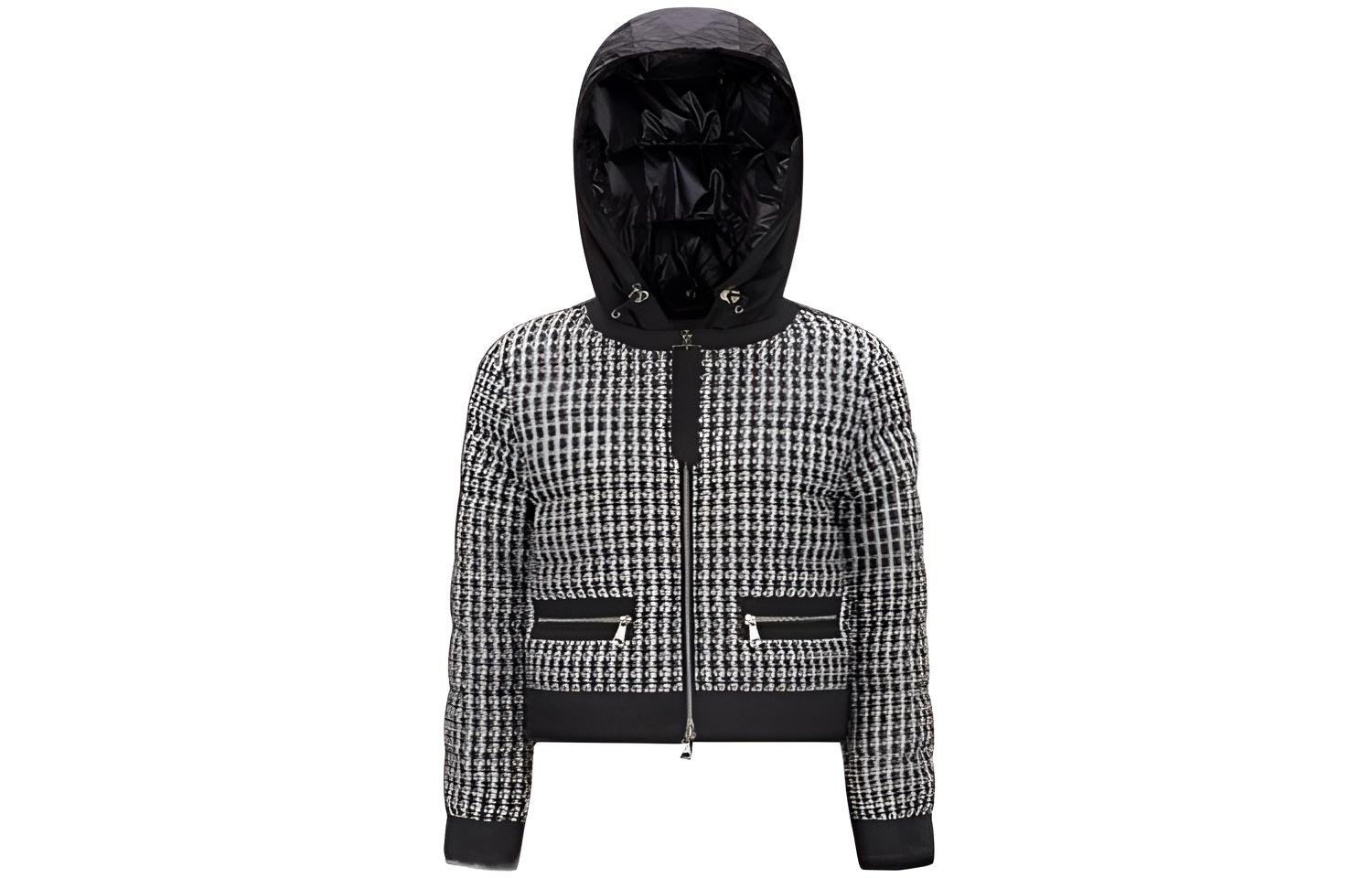 (Women) Moncler SS23 Remonay Houndstooth Logo Long Sleeve Hoodie Jacket Women Black I10931A00026596PRF09