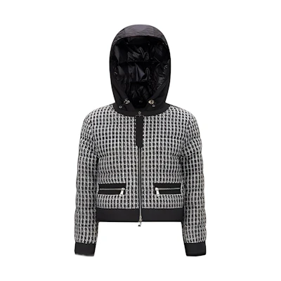 (Women) Moncler SS23 Remonay Houndstooth Logo Long Sleeve Hoodie Jacket Women Black I10931A00026596PRF09