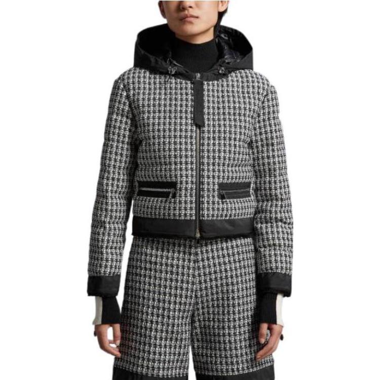 (Women) Moncler SS23 Remonay Houndstooth Logo Long Sleeve Hoodie Jacket Women Black I10931A00026596PRF09 圖 5