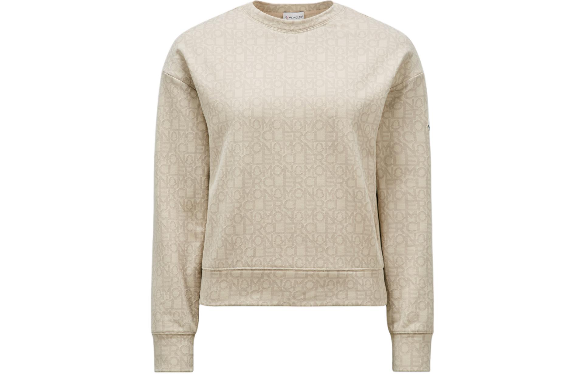 (Women) Moncler SS24  Beige Jacquard Letter Pattern Crewneck Pullover Sweatshirt J10938G0003689AHBF22