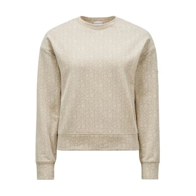 (Women) Moncler SS24 Beige Jacquard Letter Pattern Crewneck Pullover Sweatshirt J10938G0003689AHBF22