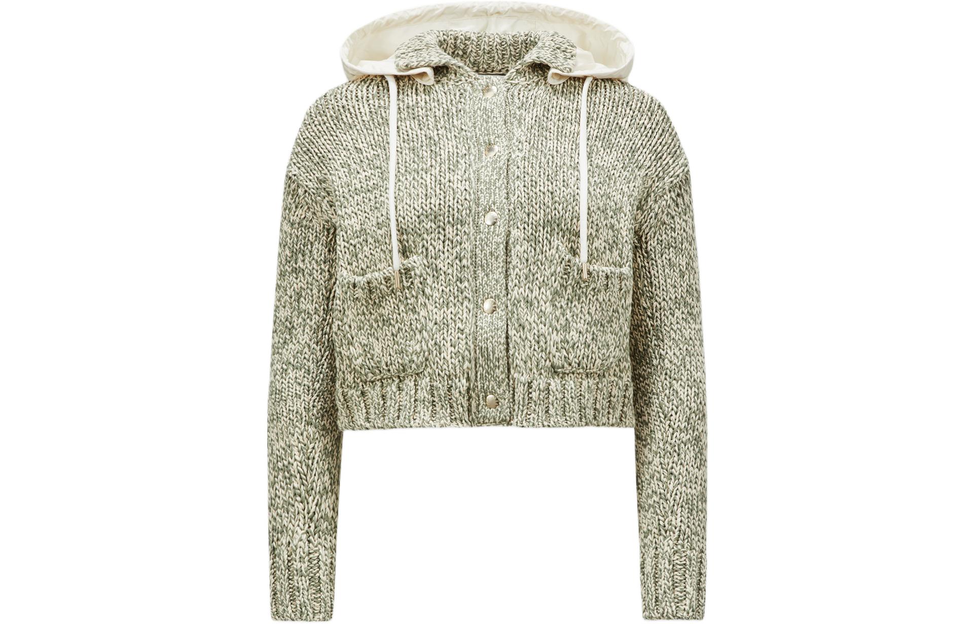Order (W) Moncler SS24 Kardigan Knit Hoodie Putih/Hijau dengan Desain Kancing. J10939B00023M4086P08