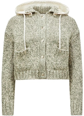 (W) Moncler SS24 Kardigan Knit Hoodie Putih/Hijau dengan Desain Kancing. J10939B00023M4086P08 Order (W) Moncler SS24 Kardigan Knit Hoodie Putih/Hijau dengan Desain Kancing. J10939B00023M4086P08