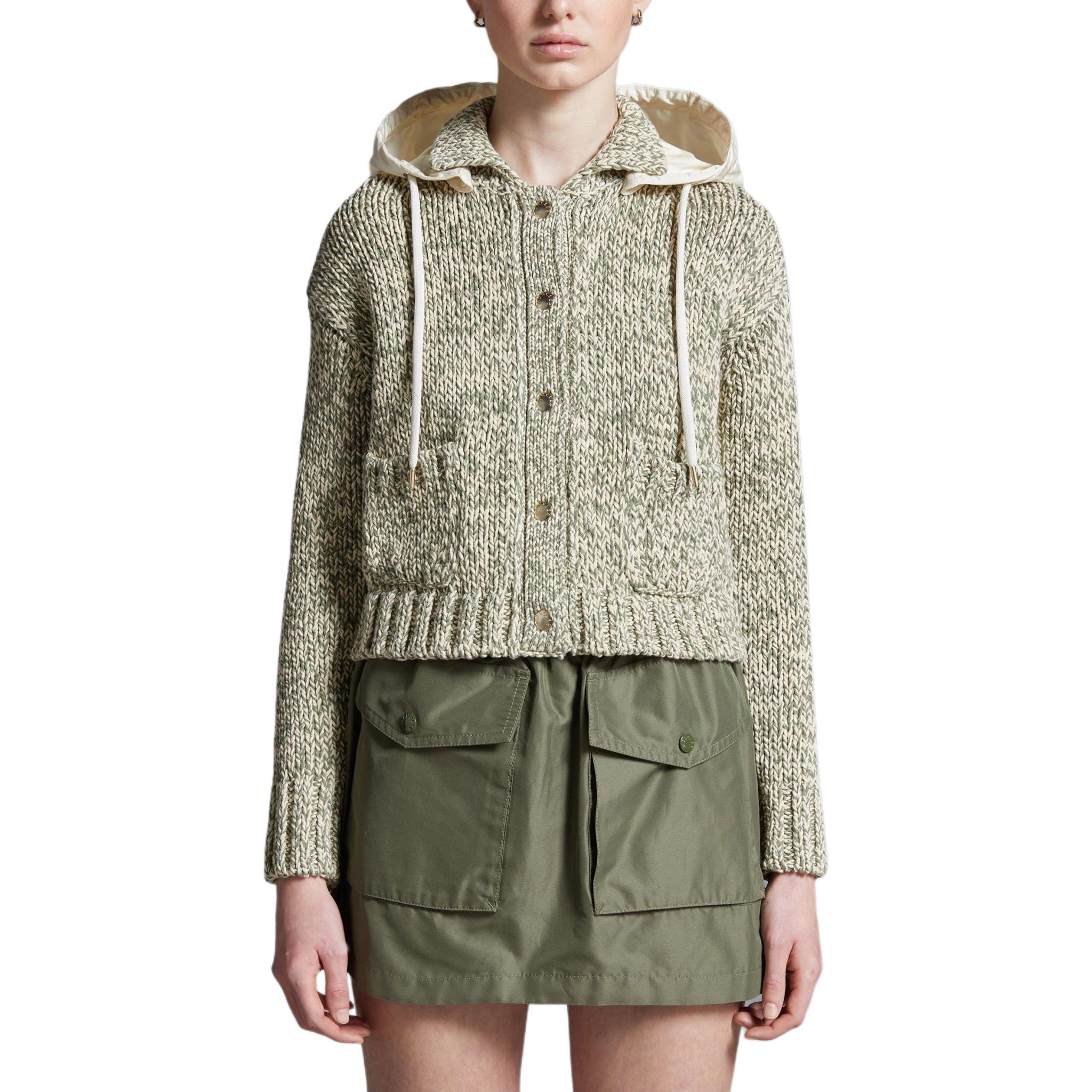 Lookbook (W) Moncler SS24 Kardigan Knit Hoodie Putih/Hijau dengan Desain Kancing. J10939B00023M4086P08