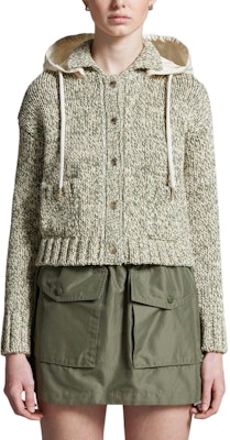 (W) Moncler SS24 Kardigan Knit Hoodie Putih/Hijau dengan Desain Kancing. J10939B00023M4086P08 Lookbook (W) Moncler SS24 Kardigan Knit Hoodie Putih/Hijau dengan Desain Kancing. J10939B00023M4086P08