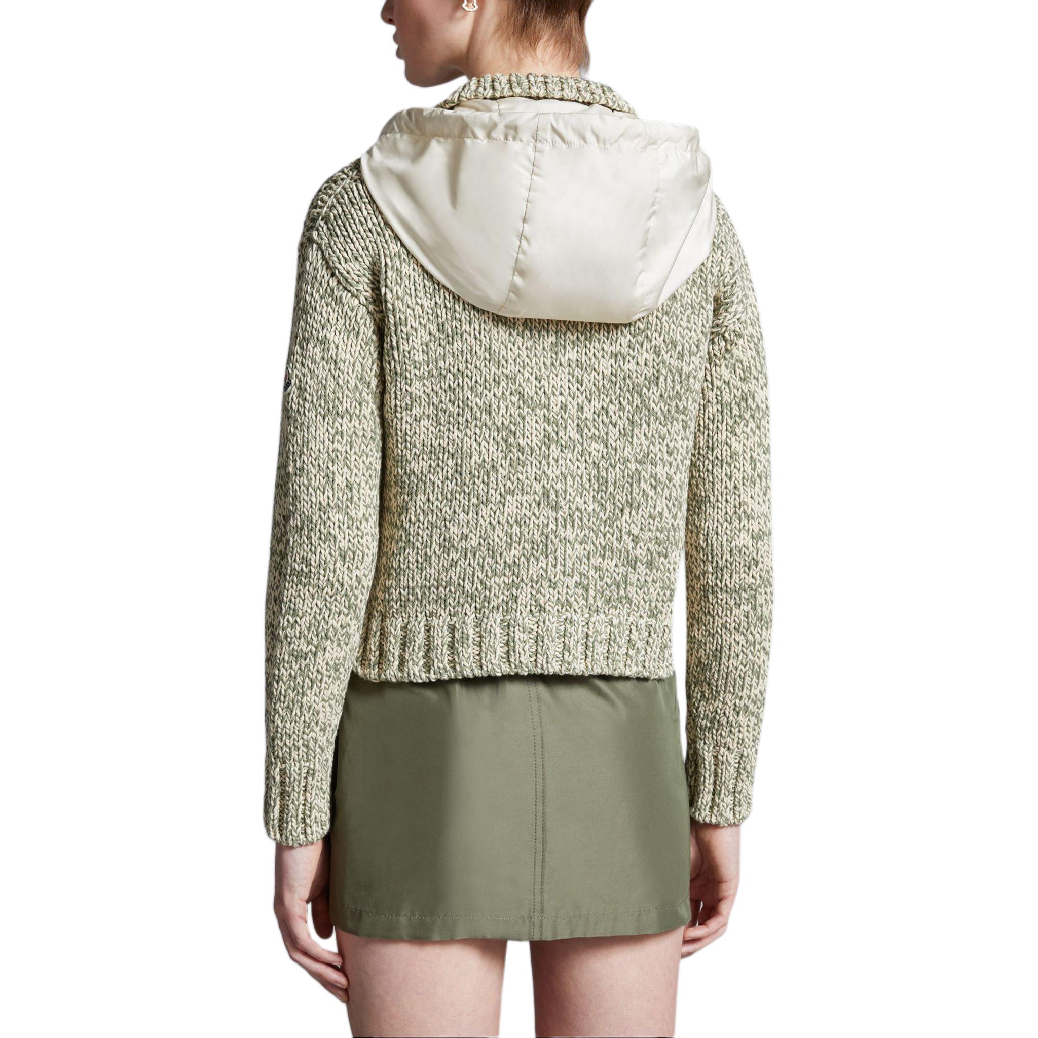 Shop (W) Moncler SS24 Kardigan Knit Hoodie Putih/Hijau dengan Desain Kancing. J10939B00023M4086P08