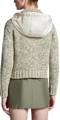 (W) Moncler SS24 Kardigan Knit Hoodie Putih/Hijau dengan Desain Kancing. J10939B00023M4086P08 Shop (W) Moncler SS24 Kardigan Knit Hoodie Putih/Hijau dengan Desain Kancing. J10939B00023M4086P08