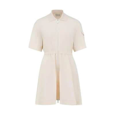 (Women) Moncler SS24 White Polo Collar Drawstring Waist Fleece Dress. J10938I0000889A1K060