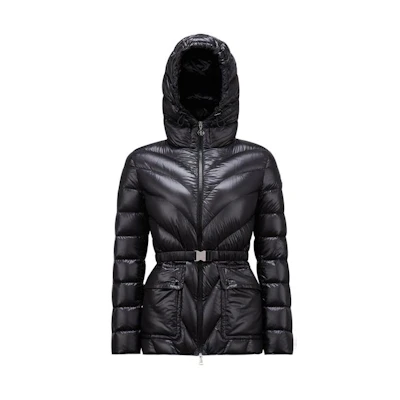 (Women) Moncler SS24 Argenno Belted Short Down Jacket Black Long Sleeve. J10931A00068595ZZ999