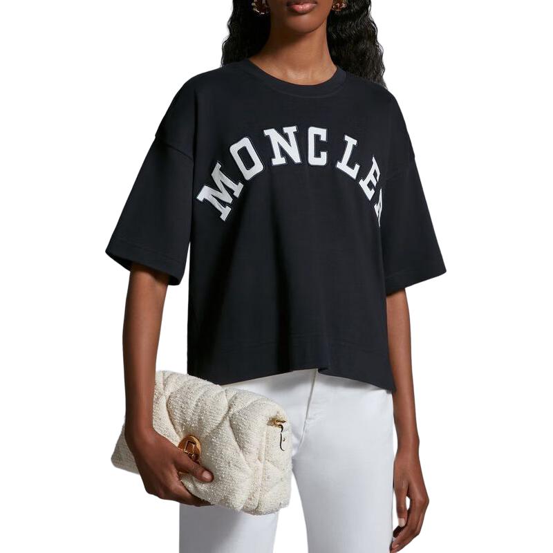 Shop (W) Moncler SS24 Kaos Crewneck Logo Tahun Naga Biru Tua. J10938C0001889AJ0778