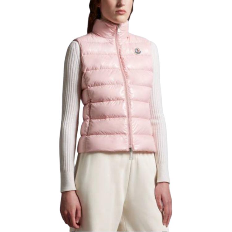 Purchase (Women) Moncler SS24 Pink Down Vest with Logo and Stand Collar I20931A5250068950500