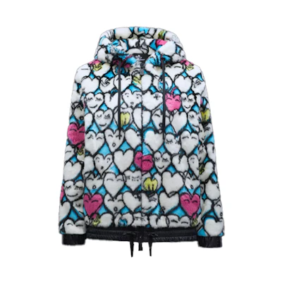 (Women) Moncler White Full-Print Heart Smiley Hooded Jacket. G20988G00017899IZ72S